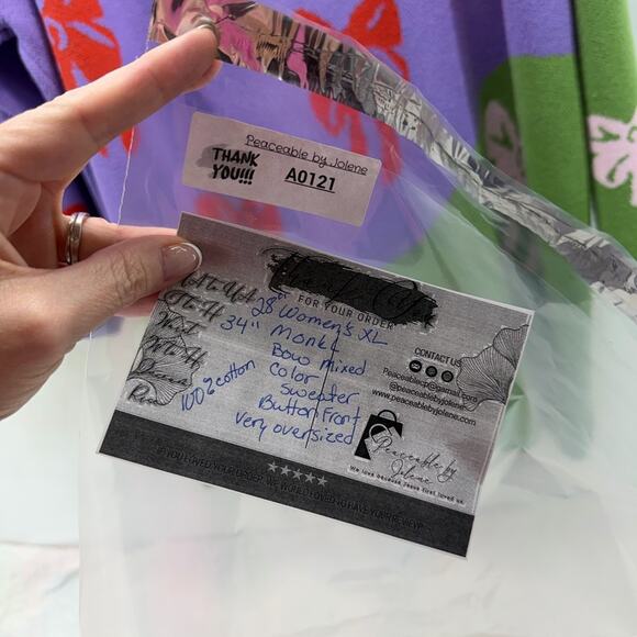 Monki Purple and Green Cardigan with Red Bow Pattern - Picture 9 of 9